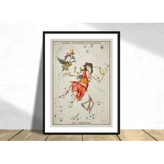 Astronomical Chart Gloria Frederici Andromeda Sidney Hall Vintage Art Constellation Star Map, Unframed Paper Poster 8x10in