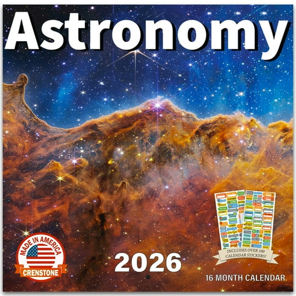 Astronomy Calendar 2026 - Deluxe 2026 Outer Space Wall Calendar Bundle with 100+ Reminder Stickers (Galaxy Gifts, Office Supplies) | Made In The USA