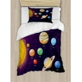 thumbnail image 1 of Astronomy Duvet Cover Set, Cartoon Solar System Graphic with Planets in Planetary Orbits Sun, Decorative 2 Piece Bedding Set with 1 Pillow Shams, Twin Size, Dark Purple Multicolor, by Ambesonne, 1 of 3
