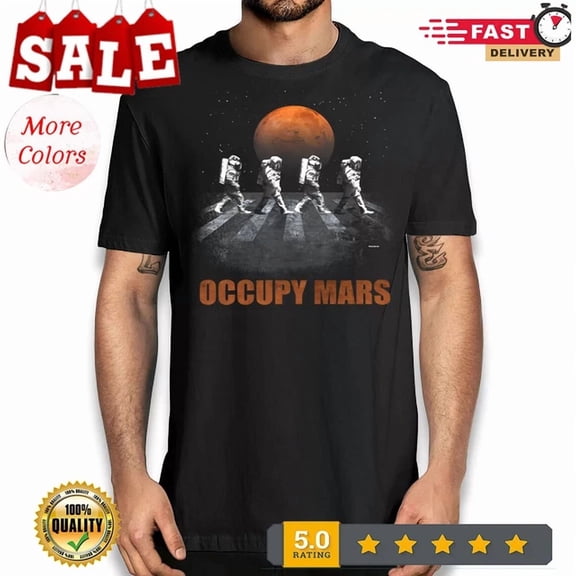 Astronomy Occupy Mars Graphic Tee Shirt Astronauts Walking In Space T-Shirt