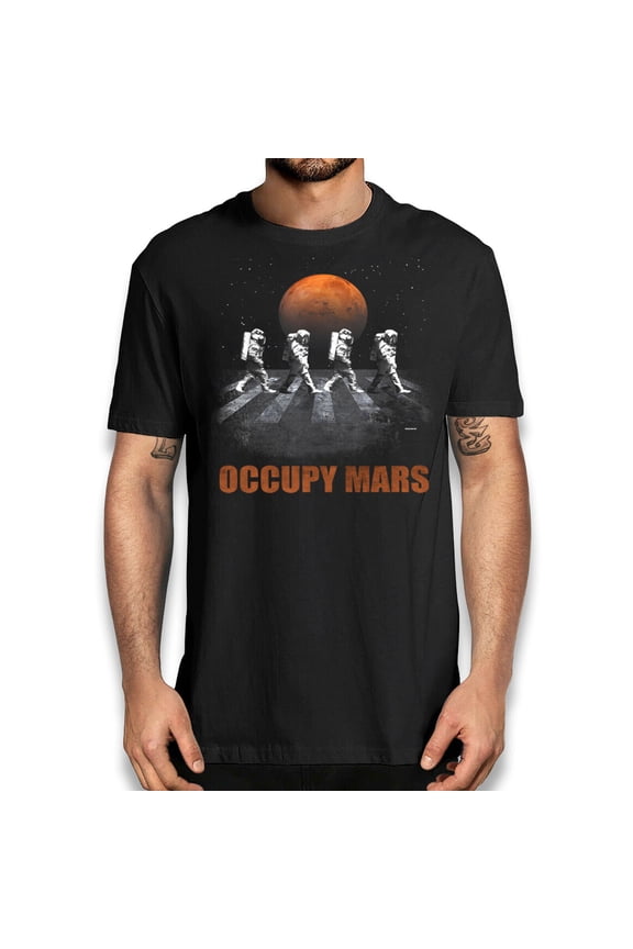 Astronomy Occupy Mars Graphic Tee Shirt - Astronauts Walking in Space T-Shirt
