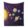 thumbnail image 1 of Astronomy Soft Flannel Fleece Throw Blanket, Cartoon Solar System Graphic with Planets in Planetary Orbits Sun, Cozy Plush for Indoor and Outdoor Use, 50" x 60", Dark Purple Multicolor, by Ambesonne, 1 of 5