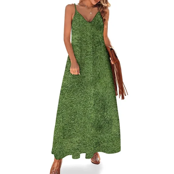 Astroturf Lush Green Turf Grass Athletic Field Texture Sleeveless Dress prom clothes dress Women's suit Dress