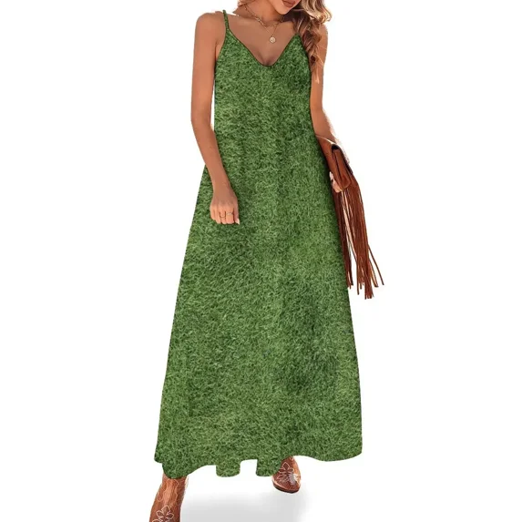 Astroturf Lush Green Turf Grass Athletic Field Texture Sleeveless Dress prom clothes dress Women's summer suit Dress
