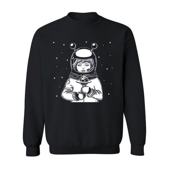 Astrowoman Holding A Planet Sweatshirt Women -Image by Shutterstock, Female Large