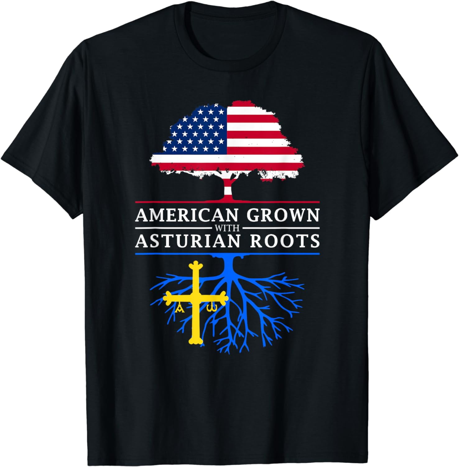 Asturian American Flag Reunion Cotton T-Shirt - Asturias Shirt ...