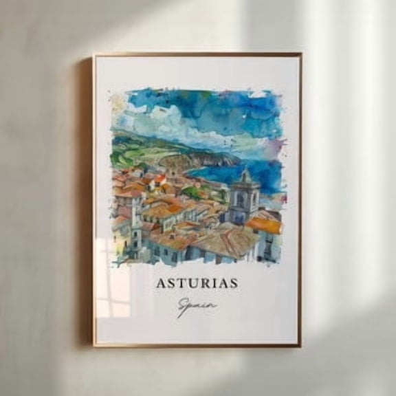 Asturias Spain Watercolor Style Poster Home Decor Office Wall Art Living Room Decor, Paper Poster Only