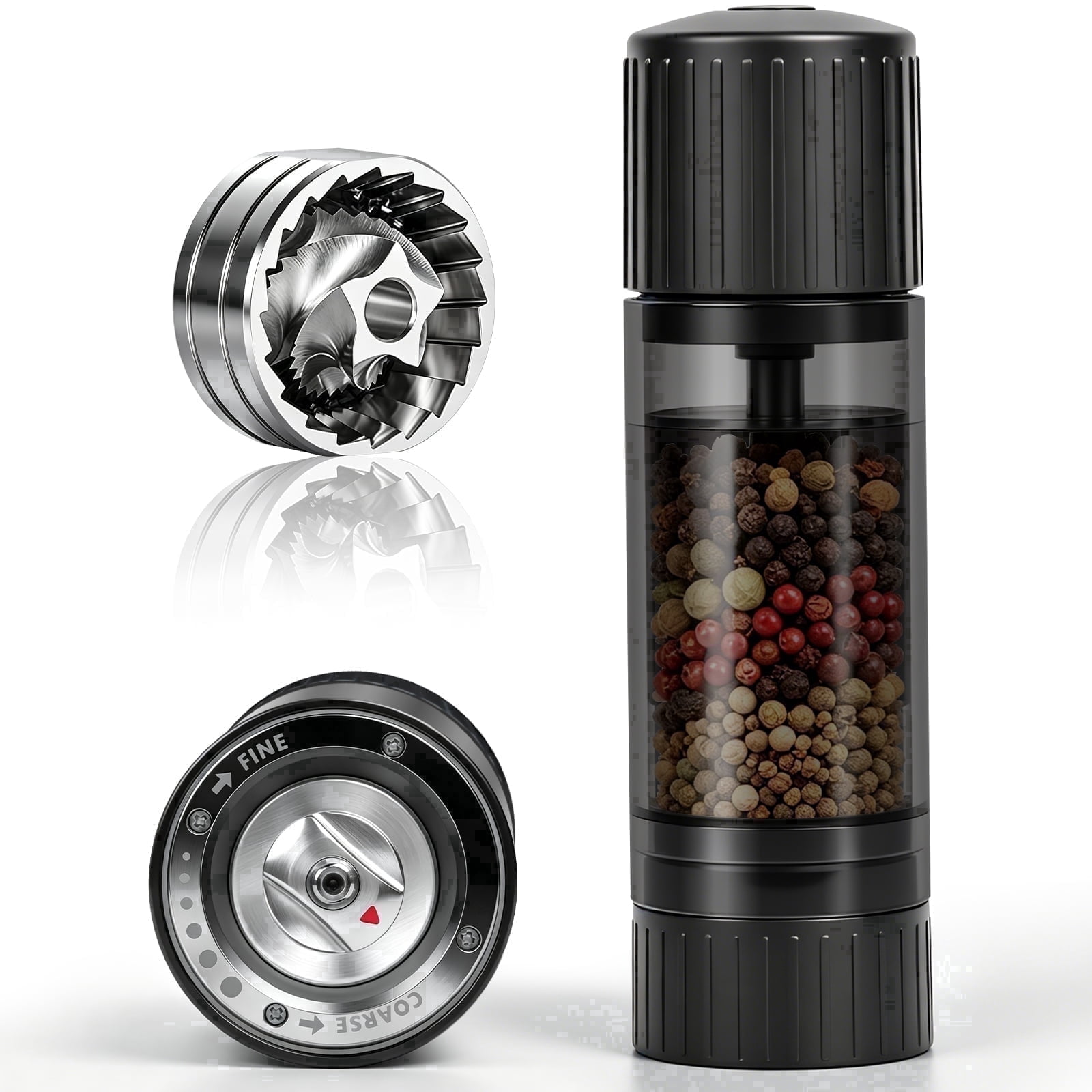 AstuteAuk High Output Pepper Mills with Magnetic Base, Adjustable Coarseness Manual Pepper Grinder with Lock, Stainless Steel Burr,