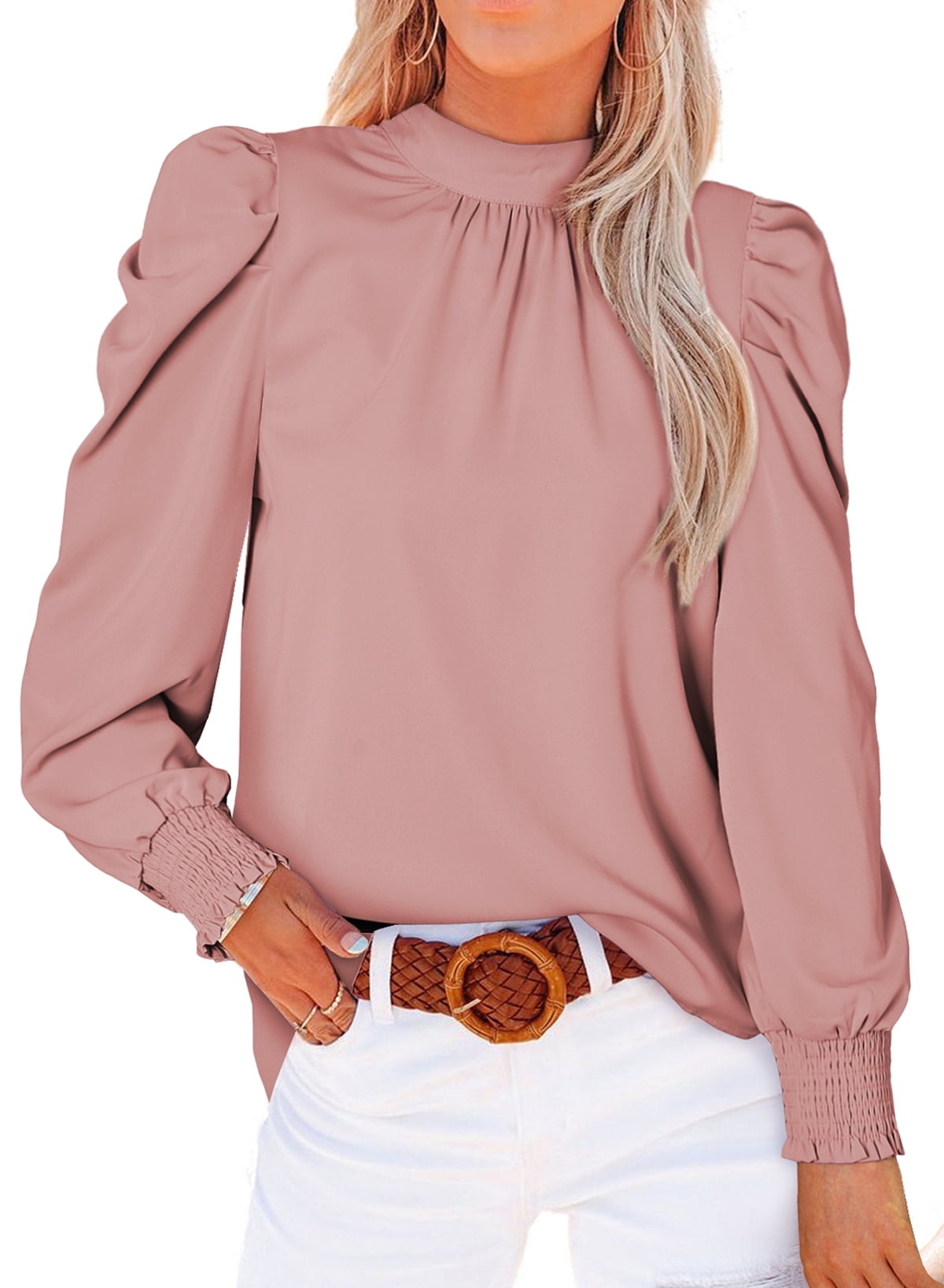 Women's O-Neck Slim Office Shirts Tops Elegant Ruffle Sleeve