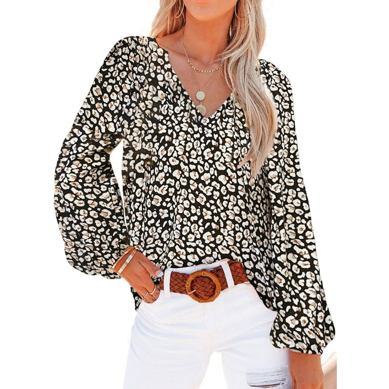 Astylish Peasant Tops for Women Plus Size Floral Print Blouses Peasant Summer Shirt Puff Long Sleeve Top Blouse Size 2XL