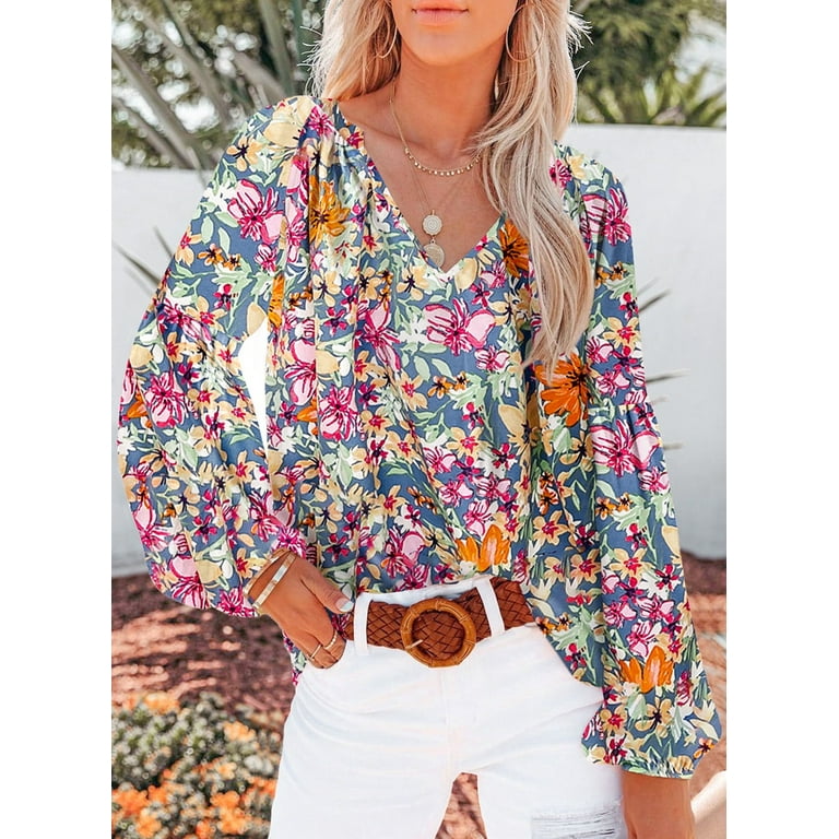 Astylish Women's Spring Tops Casual Boho Floral Print V Neck Astylish Women's Spring Tops Casual Boho Floral Print V Neck