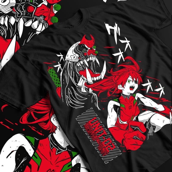 Asuka Langley and Unit-02 Beast Mode Graphic Tee - Evangelion Pilot Mecha Anime Shirt