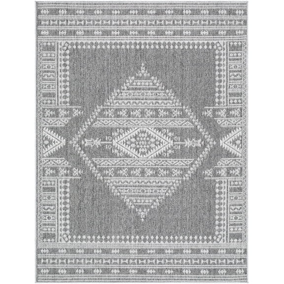 BoutiqueRugs Asuman Traditional, Transitional Area Rug - Outdoor Safe - Medium Gray, Gray, White - 7'10" Square