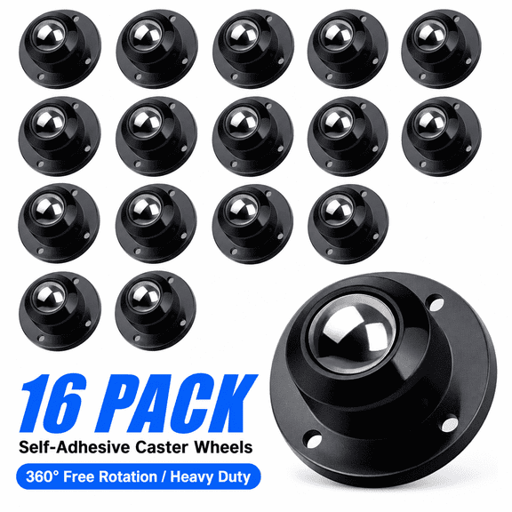 Asunby 16 Pcs Self Adhesive Caster Wheels, 360° Swivel Adhesive Mini Casters, No Drill Stick on Wheels for Storage Box, Furniture, Small Appliances