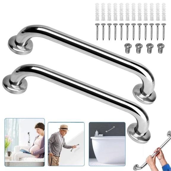 Asunby 16-inch Shower Grab Bars (2 Pack)  Anti-Slip Stainless Steel Bathroom Handle for Elderly & Handicap Safety