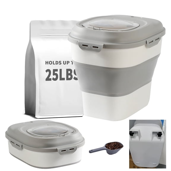 Asunby 25lb Collapsible Airtight Pet Food Storage Container with Wheels Lids & Scoop, Dry Food Fresh Keeper Easy to Move