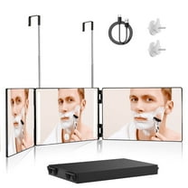 Asunby 3 Way Mirror with LED for Hair Cutting,360 Trifold with Height Adjustable Telescoping Hooks, 3 Color Light Makeup Mirror for Hair Styling and Styling (Black)