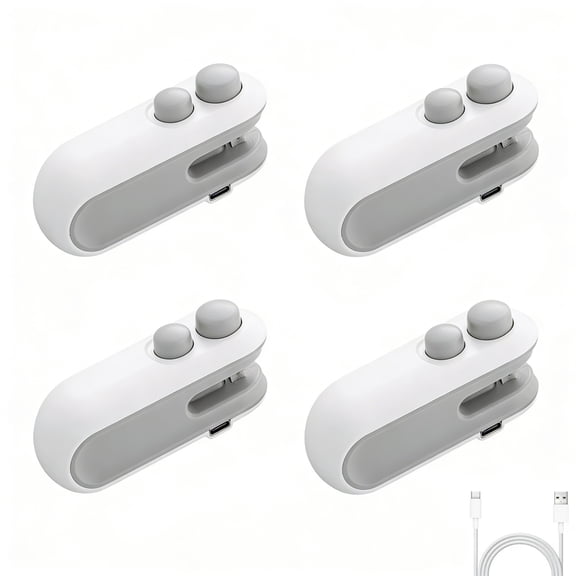 Asunby 4-Pack Mini Bag Sealer & Cutter - Rechargeable, Magnetic, Portable Handheld Heat Sealer for Household Food & Snack Freshness Storage (White)