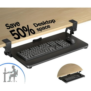 Asunby Desktop Adjustable Keyboard Tray Under Desk, Pull Out Keyboard Tray with C Clamp Mount, 25.6″ W x 10″ D Slide Out Computer Keyboard Drawer Mouse Tray for Typing, Black