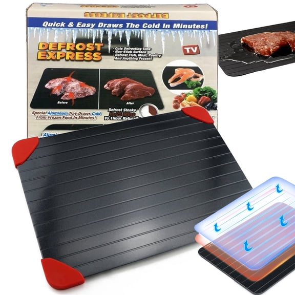 Asunby Aluminum Microwave Defrosting Tray for Frozen Meat, 14"" x 8"", Rubber Corner Design