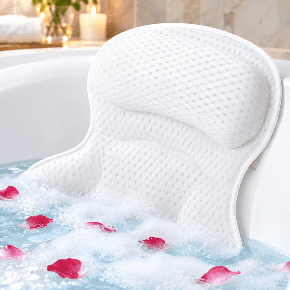 YMWVH Bath Pillows for Tub, Comfort Mesh Bath Pillow with 6 Secure Suction Cups, Soft Neck and Back Support