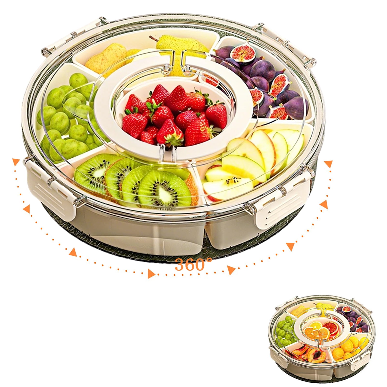 Asunby Divided Serving Tray with Lid & Handle - Stackable Rotating ...