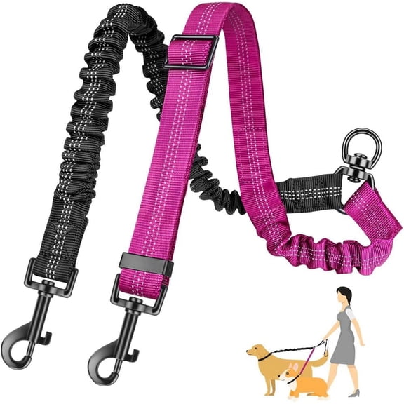 Asunby Double Dog Leash Splitter, Shock Bungee No Tangle Dual Lead for Large & Small Dogs, Adjustable Heavy Duty 2-in-1 Dog Leash Attachment