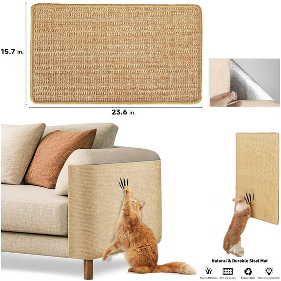 Asunby Indoor Cat Scratching Mat, 23.6 x 15.7 inch Durable Natural Sisal Scratch Pad, Non-Slip Cat Scratch Rug and Sleeping Carpet, Ideal for Claw Care and Protecting Furniture