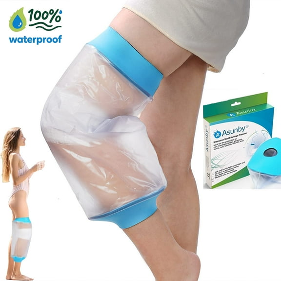 Asunby Soft Knee Cast Cover for Shower - Reusable Bandage Protector for Knee Surgery, Wounds & Burns - Fits 11.8" to 20.8" Circumference