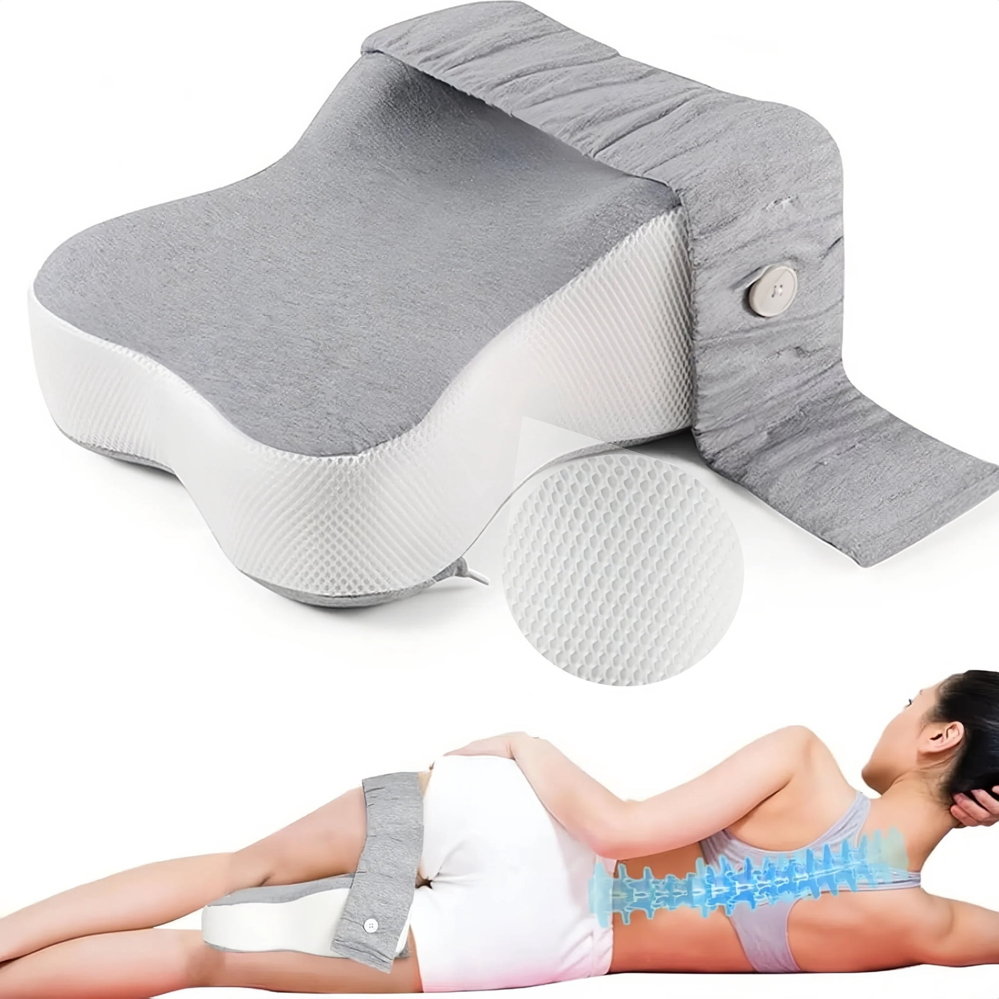 Asunby Knee Pillow for Side Sleeper with Adjustable Straps - Fully Support Thighs and Knees for Sciatica, Back, HIPS, Knees, Joints Pain Relief - Leg Pillow for Side Sleeping