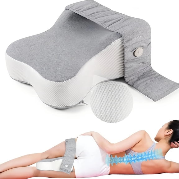 Asunby Knee Pillow for Side Sleeper with Adjustable Straps - Fully Support Thighs and Knees for Sciatica, Back, HIPS, Knees, Joints Pain Relief - Leg Pillow for Side Sleeping