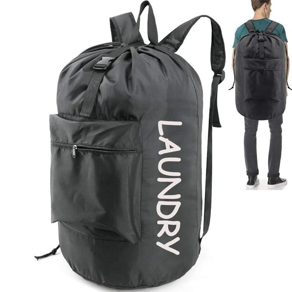Asunby Laundry Bag with Shoulder Straps and Mesh Pocket Laundry Backpack Large Portable Laundry Hamper for College Laundromat Apartment