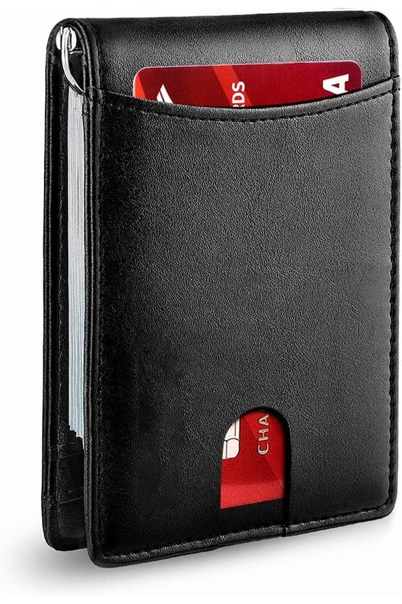 Minimalist Slim Wallet for Men, Premium Leather Wallet with Money Clip, RFID Blocking Front Pocket Stylish Bifold Wallet (Class Black & Red)