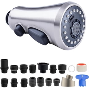 Asunby Pull Down Spray Head for Kitchen Faucet, NSF/ANSI/CAN 61 & CUPC Certified 3-Function Spray Nozzle, 15 Adapters, Sink Faucet Head Replacement Compatible with Moen, Delta, Kohler, Brushed Nickel