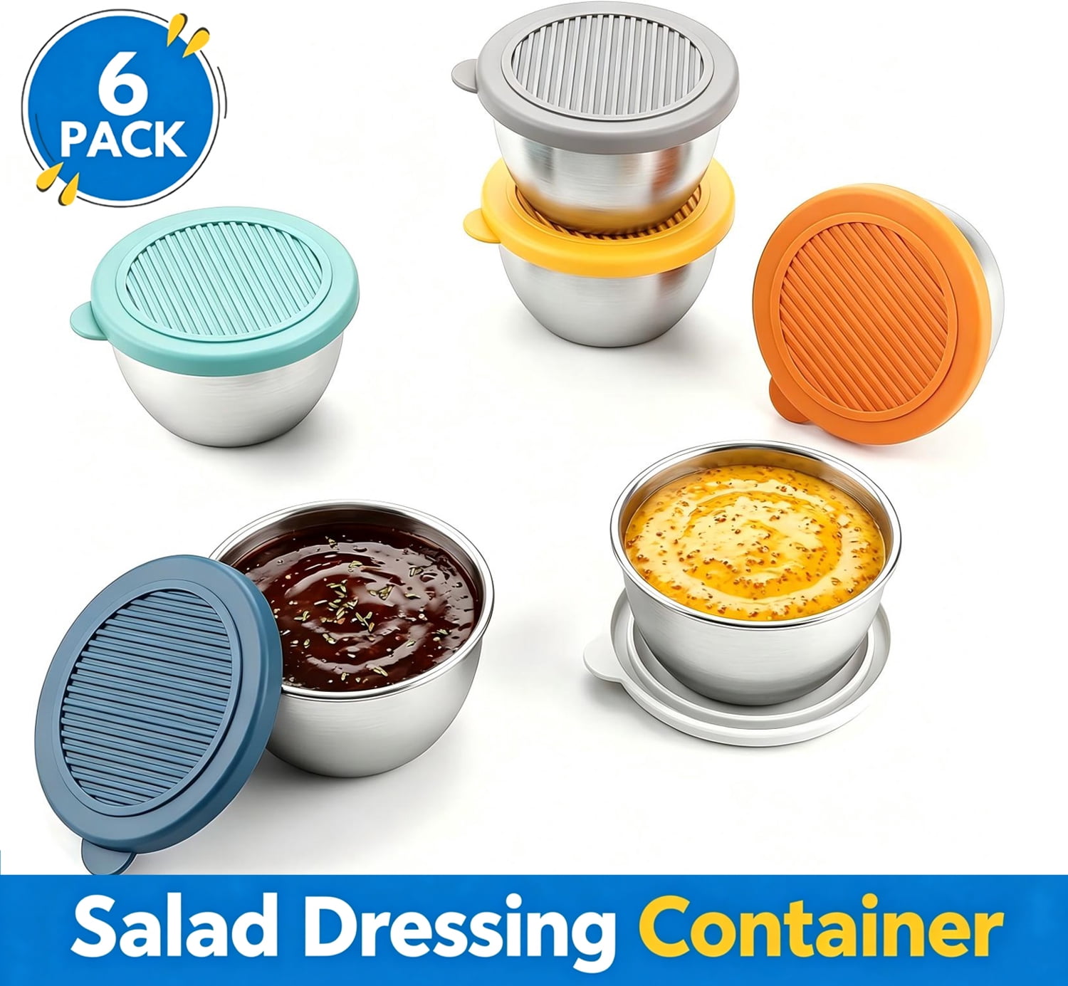 Asunby Stainless Steel Sauce Containers to Go, 1.7 oz Leakproof ...