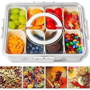Asunby Snackle Box Container, Divided Serving Tray with Lid and Handle, 8 Compartments Portable Serving Platters, Perfect for Organizing Candy, Fruits, Nuts, Snack, Seasoning