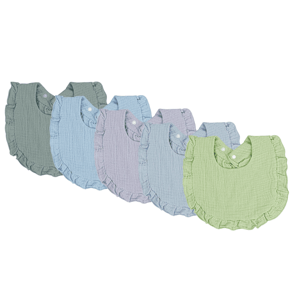 Asung Baby Muslin Bibs Snap Cotton Baby Bibs Adjustable Bandana Burp Newborn 5 pack Color Green Blue Grey
