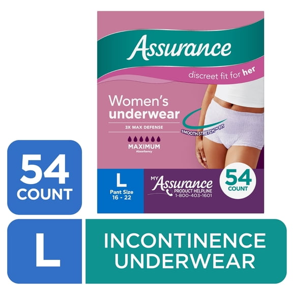 Asurance Women's Incontinence & Postpartum Underwear, L , Maximum Absorbency (54 Count)
