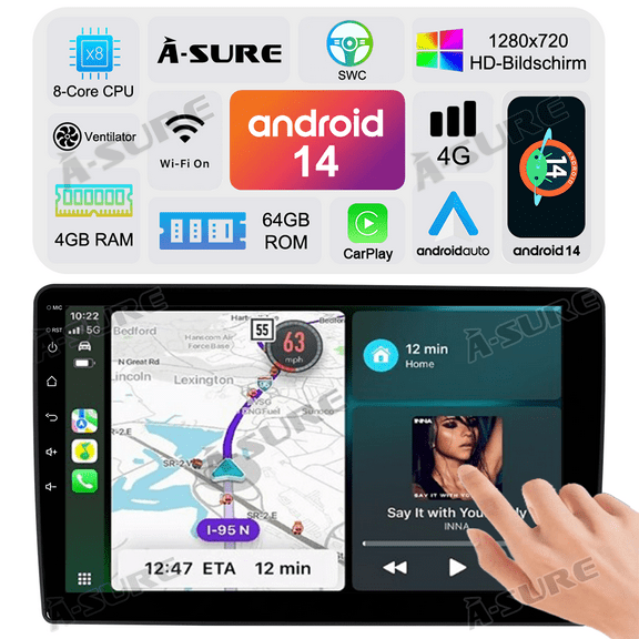 Asure 10.1" 4+64G Car Stereos For Jeep | Dodge | Chrysler with Android Auto and CarPlay Radio/BT 5.0/Navi