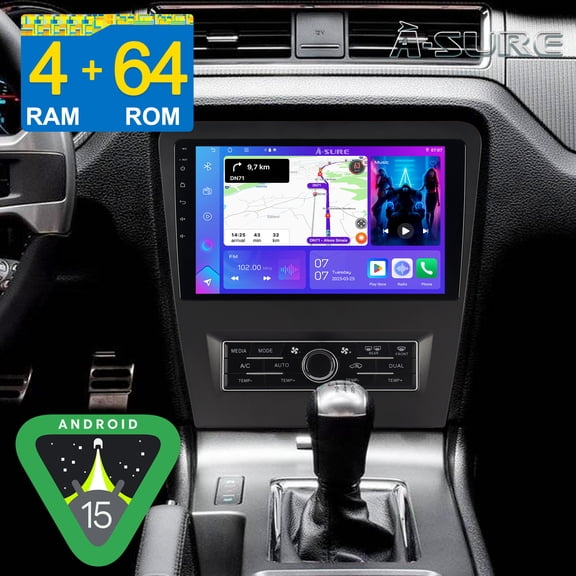 Asure 10.1" Android 15 4GB+64GB Car Radio for Ford Mustang (2010-2014), Support Apple CarPlay/GPS Navi/Wi-Fi/BT 5.4/FM/1280x800