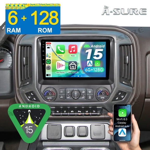 Asure 10.1" Octa-core 6G+128G Car Radio Stereo for Chevy Silverado GMC Sierra (2014-2018 Low-end) with CarPlay/4G LTE/GPS Nav/Wi-Fi/BT 5.4/Backup Camera