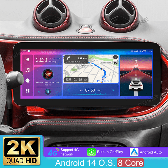 Asure 12.3" Android 15 Radio 4+64GB Car Stereo for Smart Fortwo lll Forfour (2014-2022) with 8-Core/4G LTE/Apple CarPlay/GPS Nav/Wi-Fi/BT 5.0/Backup Camera