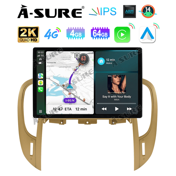Asure 13.1" 4+64G Car Stereos For Buick LaCrosse Allure (2010-2013) Golden with Android Auto and CarPlay Radio/BT 5.0/Navi