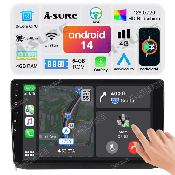 Asure 8 Core 4+64GB Car Stereo Radio For Chevy Camaro (2010-2015) Android Auto Carplay GPS Navi