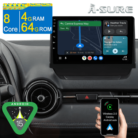 Asure 8 Core 4G+64G Android 15 Car Radio Stereo for Mazda 2 Demio 2014-2023 Toyota Yaris iA 2017-2018 Scion iA 2016, Support Apple CarPlay/GPS Nav/Wi-Fi/BT/DSP