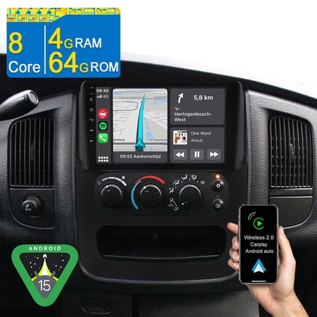 Asure 8 Core 4GB+64GB Android 15 Car Stereo Radio for Dodge Ram 1500 (2002-2005), Support CarPlay/Android Auto/GPS Nav/Wi-Fi/BT 5.0/HD Camera