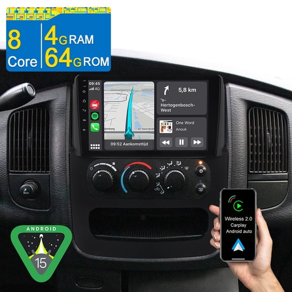 Asure 8 Core 4GB+64GB Android 15 Car Stereo Radio for Dodge Ram 1500 (2002-2005), Support CarPlay/Android Auto/GPS Nav/Wi-Fi/BT 5.0/HD Camera