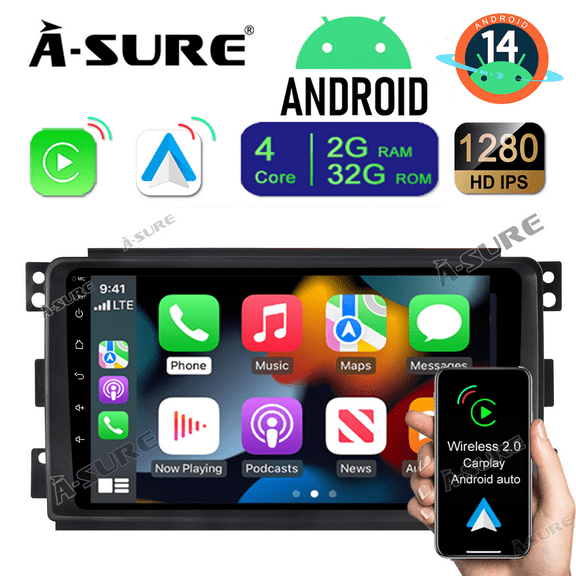 Asure 9" 2+32G Car Stereo For SMART FORTWO II (2007-2010) with Android Auto and CarPlay Radio/BT 5.0/Navigation