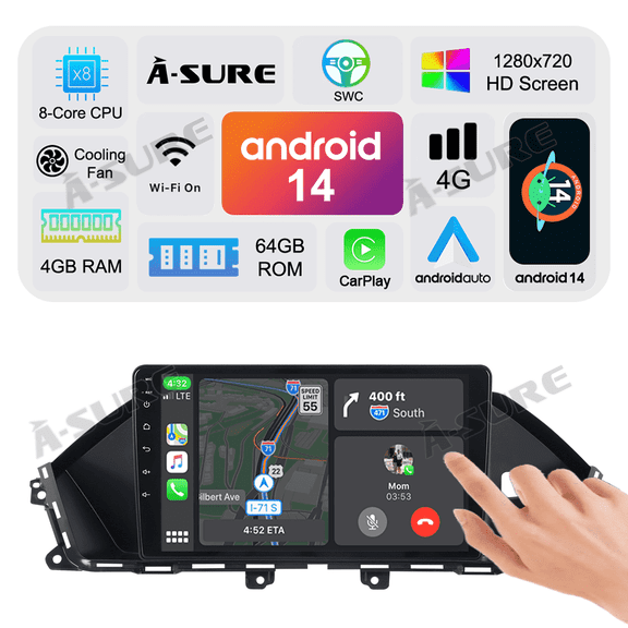 Asure 9" 4+64G Car Stereos For Honda Odyssey MK4 (2011-2017) Retaining the Factory Radio with Android Auto and CarPlay Radio/BT 5.0/Navi