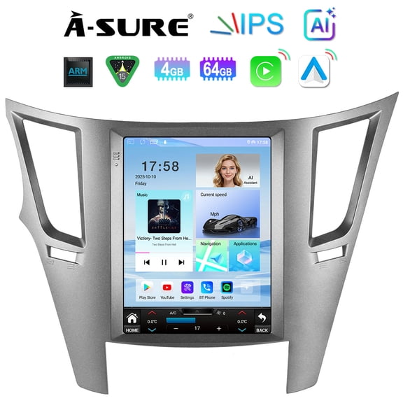 Asure 9.7" CarPlay Radio 8 Core 4+64GB Car Stereo for Subaru Outback Legacy (2010-2014), Support AI Assistant/GPS Nav/Wi-Fi/BT 5.4